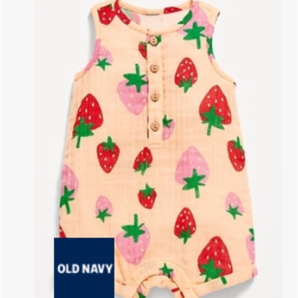 NWOT Old Navy Strawberry Printed Sleeveless Henley Romper